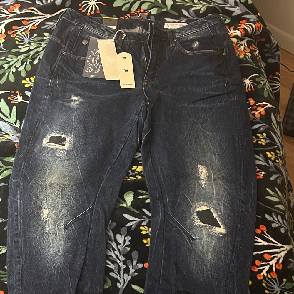 G-Star Women's Dark Blue Distressed Jeans
